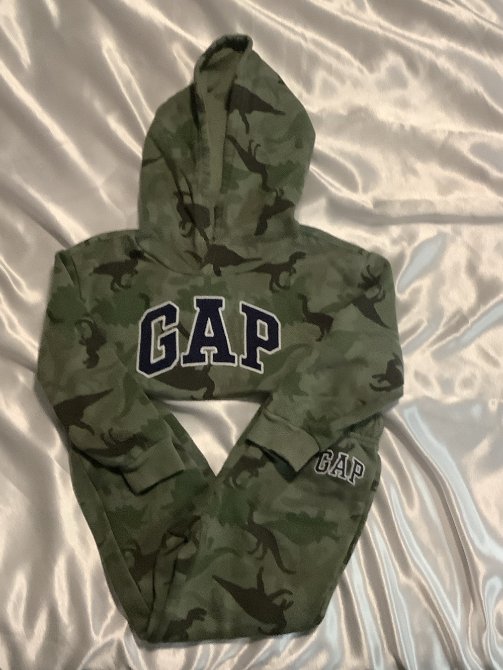 GAP Kids Green Camo Hoodie Sweatshirt with Navy Logo
